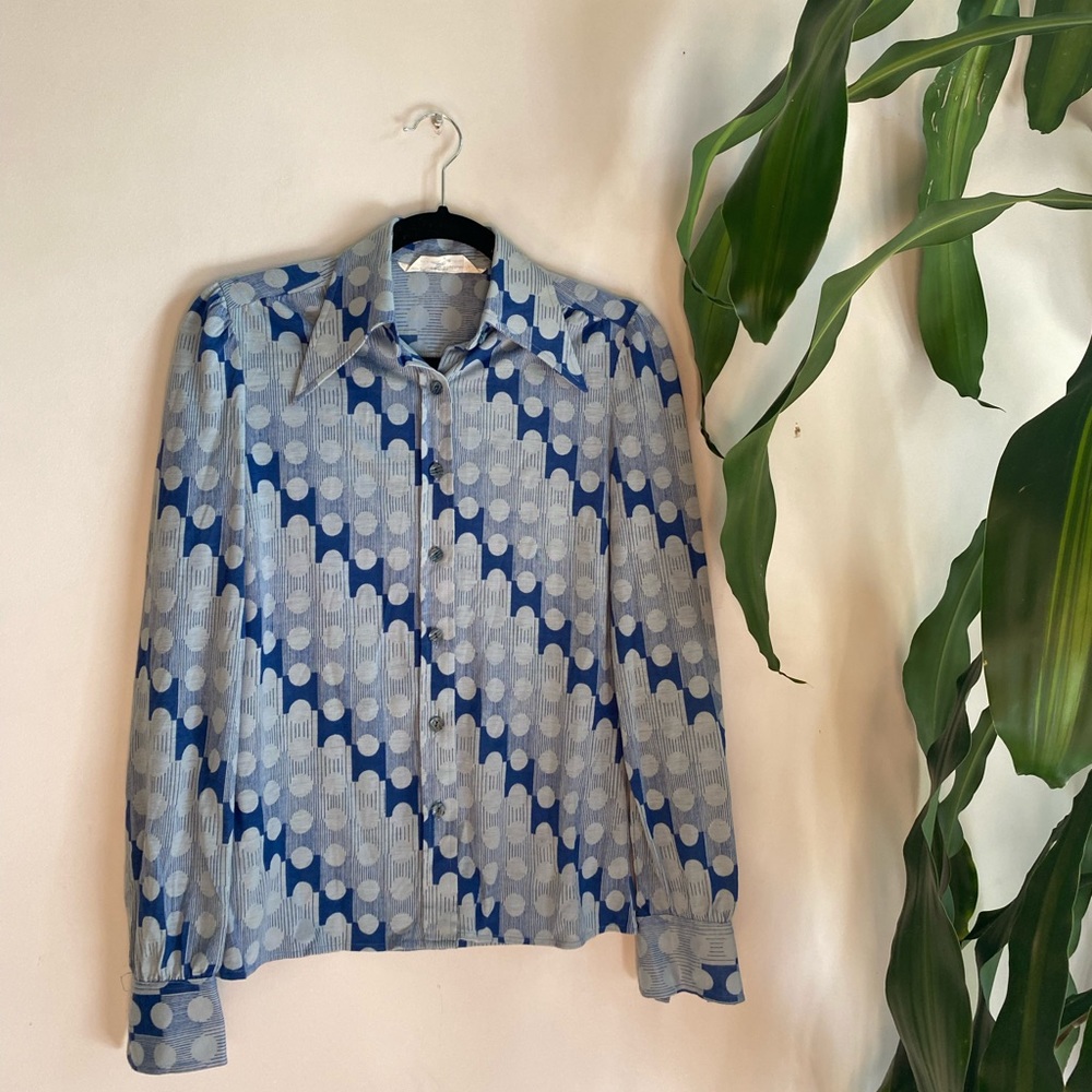 Vintage 70s French blue blouse s/m